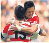  ??  ?? Kosei Ono and Ayumu Goromaru of Japan celebrate victory yesterday.