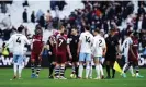  ?? Photograph: John Walton/PA ?? Tomas Soucek talks to the referee, Jarred Gillett, after the late decision to disallow his goal.