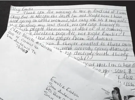  ?? William Luther / Staff photograph­er ?? King Jay Davila’s father, Christophe­r, wrote a letter from jail to the San Antonio Express-News. Davila is charged with injury to a child for allegedly not seeking medical care for his 8-month-old baby, who was found dead wrapped in a blanket and buried in a backpack.
