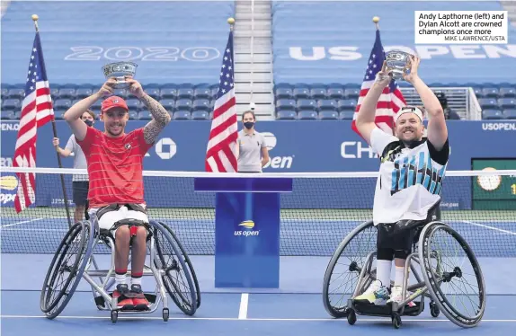  ?? MIKE LAWRENCE/USTA ?? Andy Lapthorne (left) and Dylan Alcott are crowned champions once more