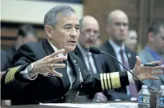  ?? MANUEL BALCE CENETA/AP PHOTO ?? U.S. Pacific Command Commander Adm. Harry Harris Jr. testifies on Capitol in Washington, Wednesday, before a House Armed Services Committee hearing on North Korea.
