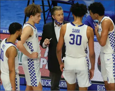  ?? (AP/James Crisp) ?? Kentucky Coach John Calipari instructs his team during a recent game against Vanderbilt. The Wildcats have beaten the Razorbacks the past eight times they’ve faced off — the longest current winning streak by an Arkansas SEC opponent — but Kentucky is 1-6 after a 3-0 start in SEC games this season.