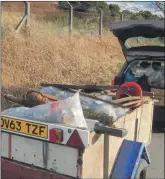  ??  ?? Litter collected from the side of the main road to the south of Oban filled this trailer and the back of an estate car. There is still some left, but anyone clearing it must be careful of passing traffic.