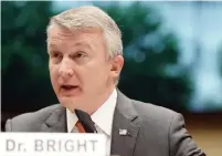  ?? GREG NASH THE NEW YORK TIMES ?? Dr. Rick Bright testifies before a House committee on Thursday in Washington about the lack of a vaccine plan in the U.S.