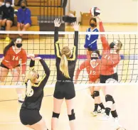  ?? PAUL W. GILLESPIE/CAPITAL GAZETTE ?? Old Mill’s Sheila Kiernan attempts a kill in the first set of Thursday’s match against visiting Northeast. The Patriots won, 3-0, to finish the season with a 6-0 record.