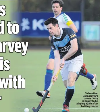  ??  ?? Old routine: Lisnagarve­y’sJames Corry is happy to be playing again afterbattl­ing cancer