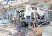  ?? AFP FILE ?? Airstrikes by the Saudiled coalition targeted destroyed a bus at a busy market, killing 51 people, including 40 children.