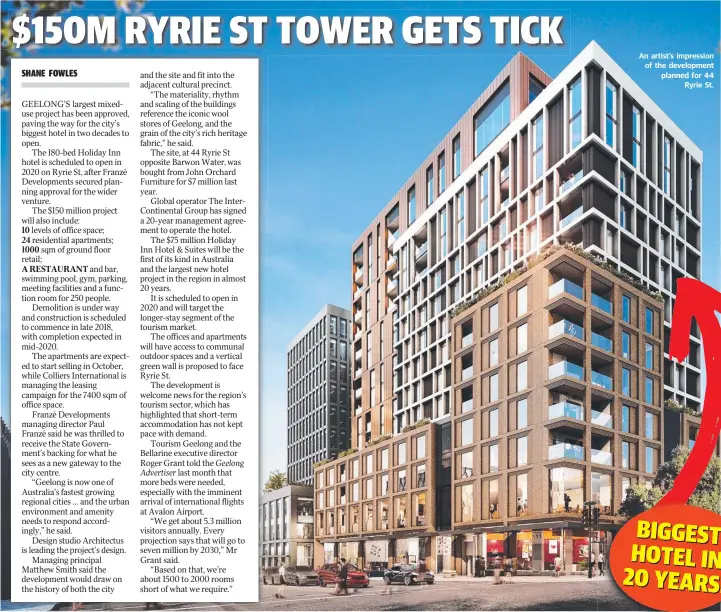  ??  ?? An artist’s impression of the developmen­t planned for 44 Ryrie St. BIGGEST HOTELIN 20YEARS!