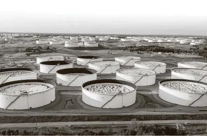  ?? Getty Images file photo ?? Oil storage tanks are shown in Cushing, Okla., which is the main storage facility and delivery point for oil produced in West Texas.