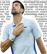  ?? ?? Relief: Djokovic looks to the heavens after his win