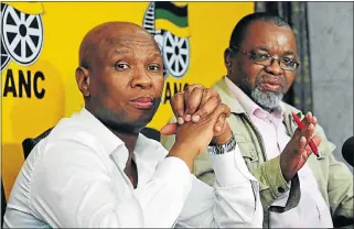  ?? Picture: VELI NHLAPO ?? African National Congress spokesman Zizi Kodwa and secretary-general Gwede Mantashe at a briefing before the party’s national general council meeting in Johannesbu­rg.