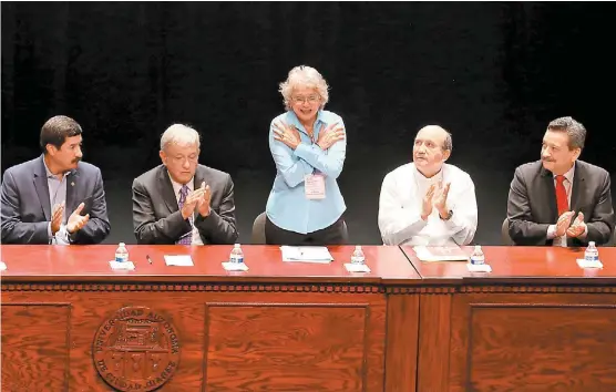  ?? JORGE GONZÁLEZ ?? Ante el gobernador Javier Corral y López Obrador, Olga Sánchez Cordero señaló que deben mejorarse los mecanismos de reparación de daños.