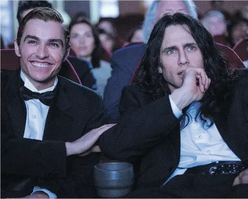  ?? JUSTINA MINTZ / A24 VIA THE ASSOCIATED PRESS ?? Dave Franco, left, and James Franco in The Disaster Artist, a meta-take on the making of cult classic film The Room.