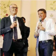  ?? Ansa ?? Campagna elettorale Fabrizio Micari e Matteo Renzi, durante l’iniziativa a Taormina
