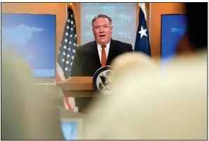  ?? AP/ANDREW HARNIK ?? Secretary of State Mike Pompeo speaks Friday at the State Department, where he accused his predecesso­r under President Barack Obama, John Kerry, of “actively underminin­g” U.S. policy on Iran.