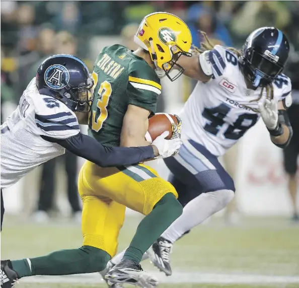  ?? JEFF MCINTOSH/THE CANADIAN PRESS ?? Eskimos receiver Brandon Zylstra is having a career year with a league-leading 1,615 receiving yards heading into the final game of the regular season. He’s already set a franchise mark of 10 games with 100 or more yards.