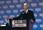  ?? DAVID BANKS — THE ASSOCIATED PRESS, FILE ?? Commission­er Adam Silver unveils the NBA All-Star Game Kobe Bryant MVP Award during a 2020 news conference in Chicago.