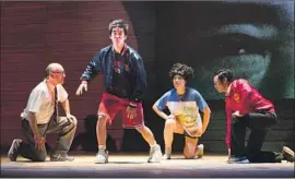  ?? Jenny Graham ?? JAMES Eckhouse, from left, Justin Chien, Christine Lin and Grant Chang share the stage in Lauren Yee’s “The Great Leap” at the Pasadena Playhouse.