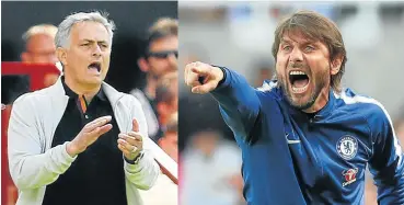  ?? /Reuters ?? Bossy-boots: Manchester United’s Jose Mourinho, left, and Chelsea’s Antonio Conte are bitter rivals.