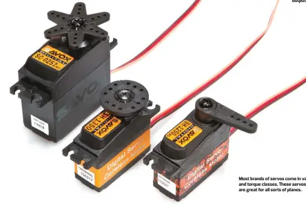  ??  ?? Most brands of servos come in various sizes and torque classes. These servos from Savox are great for all sorts of planes.