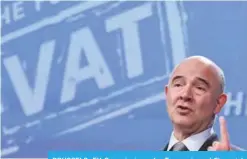  ??  ?? BRUSSELS: EU Commission­er for Economic and Financial Affairs, Taxation and Customs Pierre Moscovici addresses a press conference in Brussels yesterday. The EU turned the screw on US tech giants, ordering Amazon to repay Luxembourg 250 million euros in back taxes.—AFP