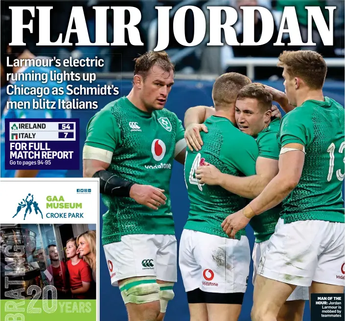  ??  ?? MAN OF THE HOUR: Jordan Larmour is mobbed by teammates