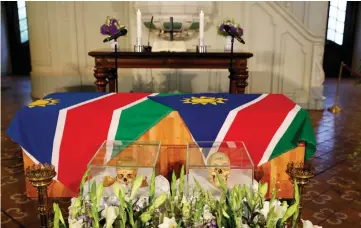  ??  ?? Human skulls from the Herero and ethnic Nama people are displayed during a ceremony in Berlin, Germany to hand back human remains from Germany to Namibia following the 1904-1908 genocide against the Herero and Nama. — Reuters photo