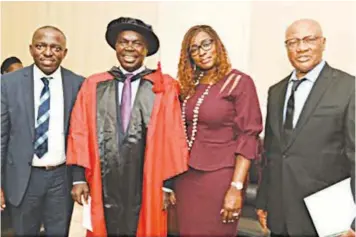  ??  ?? Managing Director, Platform Petroleum, Engr Osa Owieadolor (left), CEO of Seplat, Dr. Austin Avuru, Mrs. Victoria Avuru, and Platform shareholde­r, Mr. Amaechi Moshe, at the 58th Founder’s Day Lecture of the University of Nigeria, Nsukka, and conferment of Business Administra­tion award on Avuru.