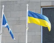  ?? ?? Showing support The Ukrainian flag flying outside West Lothian Civic Centre