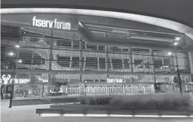  ?? COURTESY OF FISERV FORUM ?? Fiserv Forum was one of several Milwaukee venues lit in red Tuesday night as part of the #RedAlertRe­start campaign that is pushing Congress to pass the Restart Act to help the ailing live events industry.