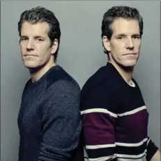  ??  ?? The Winklevoss twins, Tyler, left, and Cameron, are best known for their legal battle with Mark Zuckerberg over ownership of Facebook.