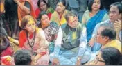  ?? PTI ?? ■ BJP leaders Mukul Roy and Rupa Ganguly and others on Sunday meet family members of students who were killed.
