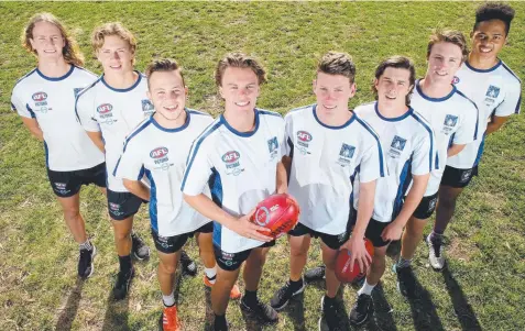  ?? Picture: PAT SCALA ?? FOLLOW OUR LEAD: Geelong Falcons leadership group (l-r) Cooper Stephens, Cooper Cartledge, Ethan Floyd, Oscar Brownless, Sam Walsh, Ned McHenry, Jesse Clark and Connor Idun yesterday.