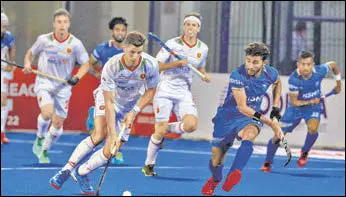  ?? ANI ?? Action during India’s Pro League match against Spain in Bhubaneswa­r on Sunday.