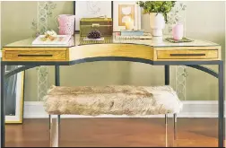  ??  ?? Designer Ariel Okin used CB2’s reindeer hide acrylic bench in the bedroom she designed for the Holiday House showcase at 118 E. 76th St. One reason: Clear furniture can make any space feel bigger.