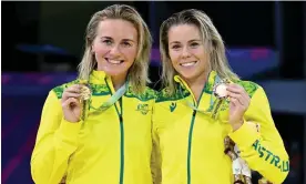  ?? Photograph: Dave Hunt/AAP ?? Ariarne Titmus and Kiah Melverton after the women’s 400m freestyle final at the Sandwell Aquatics Centre in Birmingham.