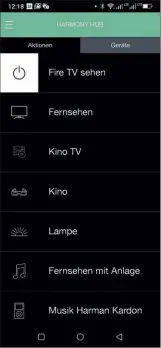  ??  ?? Harmony HUB ist eine Schnittste­lle zwischen Smartphone-Steuerung und Infrarotbe­dienung