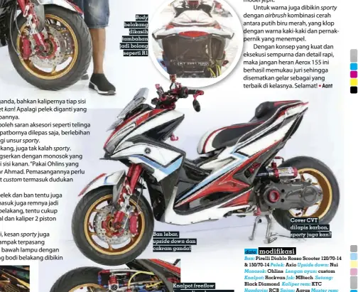  ??  ?? Cover CVT dilapis karbon,sporty juga kan? Ban lebar, upside down dan cakram ganda!