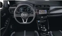  ?? — NISSAN FILES ?? The new Leaf’s illuminate­d blue vehicle start/stop button and shift knob finisher create a cool, hightech feeling.