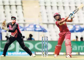  ?? FILE ?? New Zealand’s wicketkeep­er Rachel Priest (left) reacts as West Indies’ Britney Copper plays a shot during their ICC women World Twenty20 semi-final match at the Wankhede stadium in Mumbai, India, in March 2016.