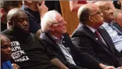  ?? AJC 2017 ?? (From left) Killer Mike, U.S. Sen. Bernie Sanders, I-Vt., and Atlanta mayoral candidate Vincent Fort sit together at a campaign rally in 2017 in Atlanta.