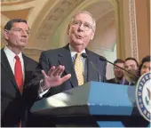  ?? MICHAEL REYNOLDS, EUROPEAN PRESSPHOTO AGENCY ?? Senate Majority Leader Mitch McConnell, R-Ky., says the Republican working group on Obamacare repeal includes all 52 GOP senators, not just the all-male group drafting the legislatio­n.