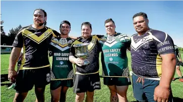  ?? ROBYN EDIE/STUFF ?? Five relatives of the eight people who died in the 2012 Easy Rider boating tragedy played in the Karetai Cup in Invercargi­ll on Saturday. From left, Taina Karetai, Ramera Chambers, Wiremu Karetai, B Jay KingiKaret­ai and Tawhiri Karetai.