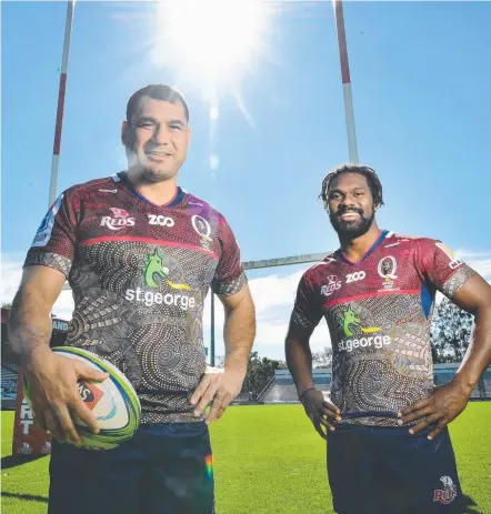  ?? Picture: AAP IMAGE ?? Queensland Reds players George Smith (left) and Moses Sorovi in the Reds Indigenous jersey.