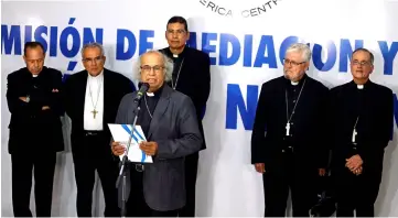  ??  ?? Roman Catholic Cardinal Leopoldo Brenes speaks during news conference after a meeting with Ortega in Managua. — Reuters photo