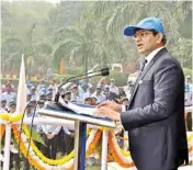  ??  ?? NTPC CMD Gurdeep Singh addressing employees to celebrate the company’s 41st Raising Day on Monday