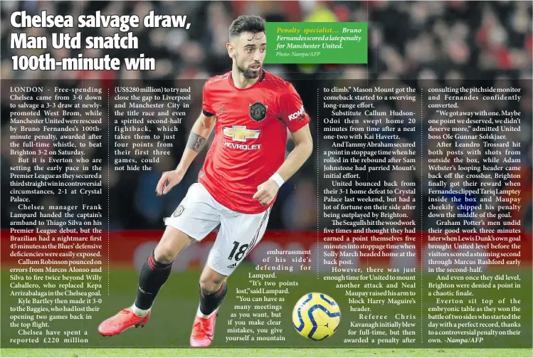  ??  ?? Penalty specialist… Bruno Fernandes scored a late penalty for Manchester United.
Photo: Nampa/AFP