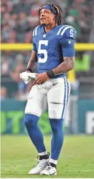  ?? ERIC HARTLINE/USA TODAY SPORTS ?? Colts quarterbac­k Anthony Richardson against the Philadelph­ia Eagles on Aug. 24 at Lincoln Financial Field.