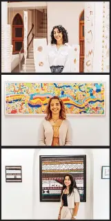  ??  ?? Clockwise from far right: Ahmed Al Ajmi, Fay Al Awadhi, Fatema Al Bader, Sheikha Al Habshi and Razzan Al Sarraf explored the intersecti­on of sadu, connectivi­ty, and modern art through the theme ‘Çonnectivi­ty Through Art’.