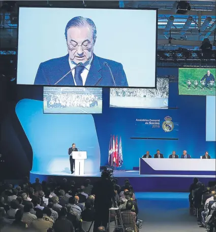  ?? FOTO: SIRVENT ?? Florentino Pérez pedirá a los socios en la Asamblea del 23 de septiembre el OK para endeudar al Real Madrid